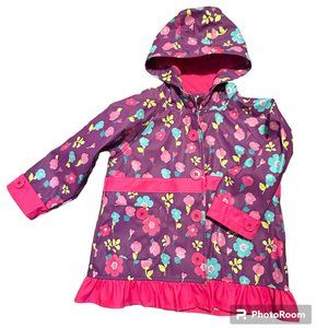 Western Chief Lovely Purple & Pink Flowers Rain Coat Size 4T